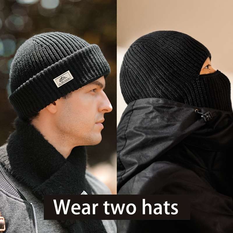 Hat Black A , Two Clothes Pull Down To Become A Mask
