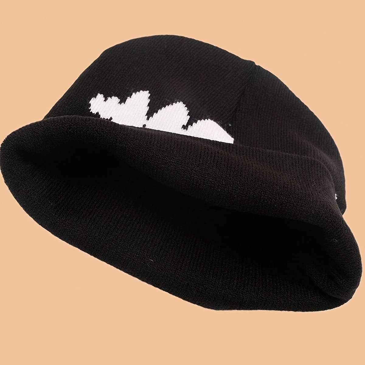 1pc Tooth Graphic Y2K Beanie Black White Elastic Knit Hats Hip Hop Skull Cap Unisex Warm Beanies