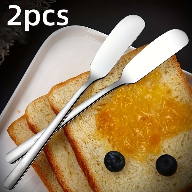 2pcs SHAON Stainless Steel Round-Head Butter Knives Rounded Edge Design for Safe Spreading J