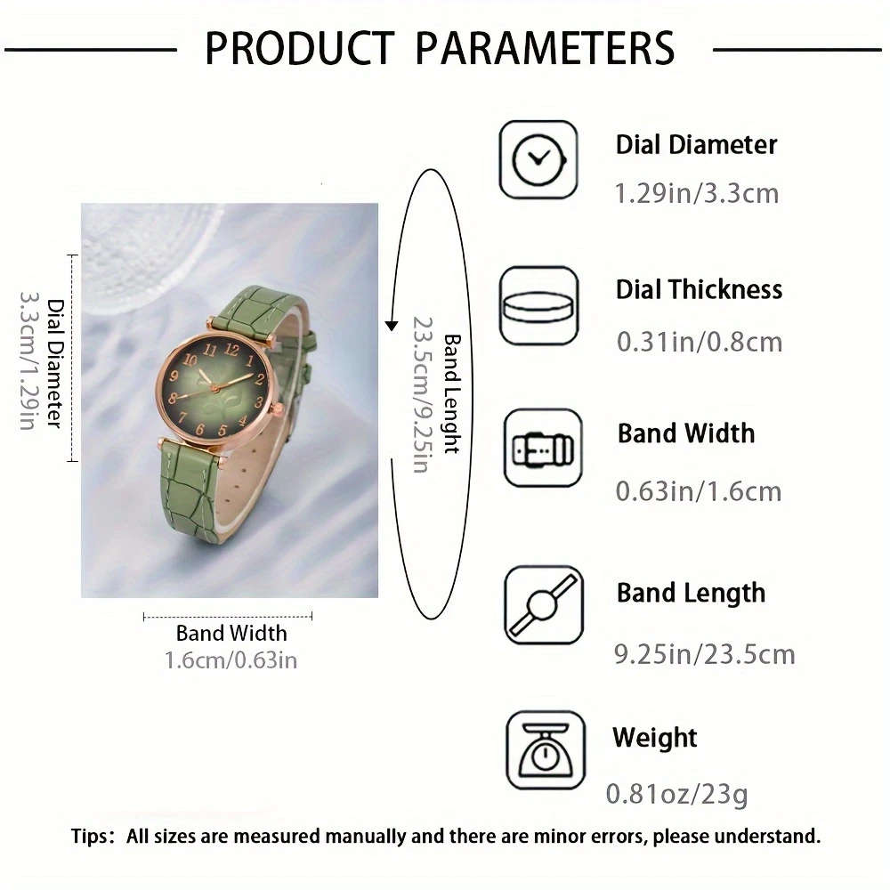 4pcs Set One Leaf Digital Dial Women's Watch Fashionable Quartz Watch Jewelry Four-piece Set