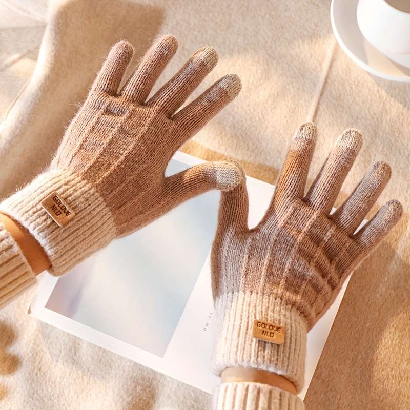 1 Pair Brown Warm Gloves