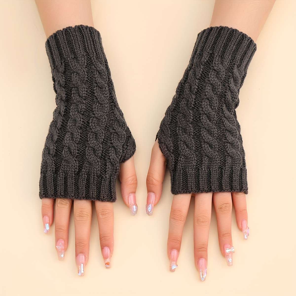 1 Pair Dark Gray Stretchy Half Finger Gloves