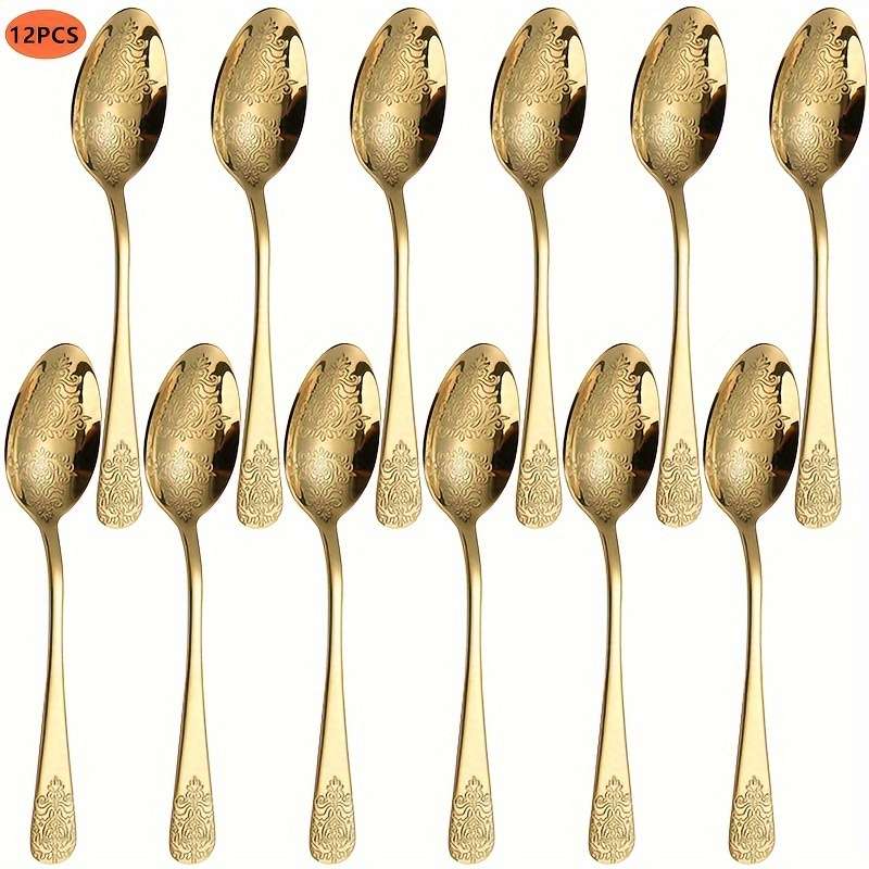 12pcs Stainless Steel Dessert Spoons Set For Restaurant Patterned Embossed Tea Spoons Dessert