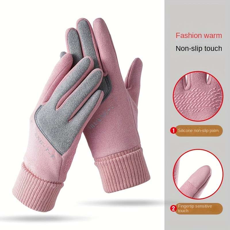 1 Pair Pink One Size Warm Gloves