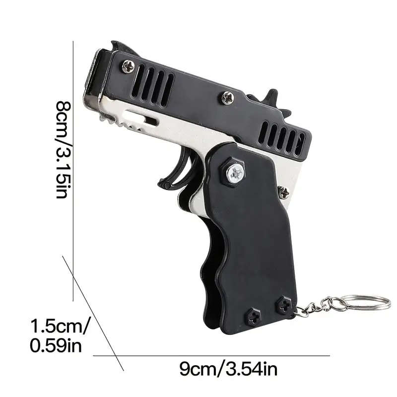 Rubber Band Gun Toy Mini Metal Folding Rubber Gun Rubber Launcher Toy With Keychain And Rubber Bands