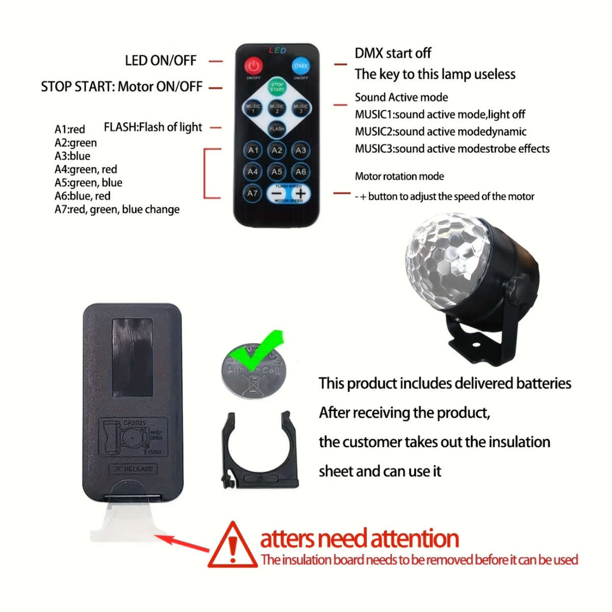 Voice-Controlled Rgb Disco Ball Light With Remote 7 Modes Usb Powered Color-Changing Led