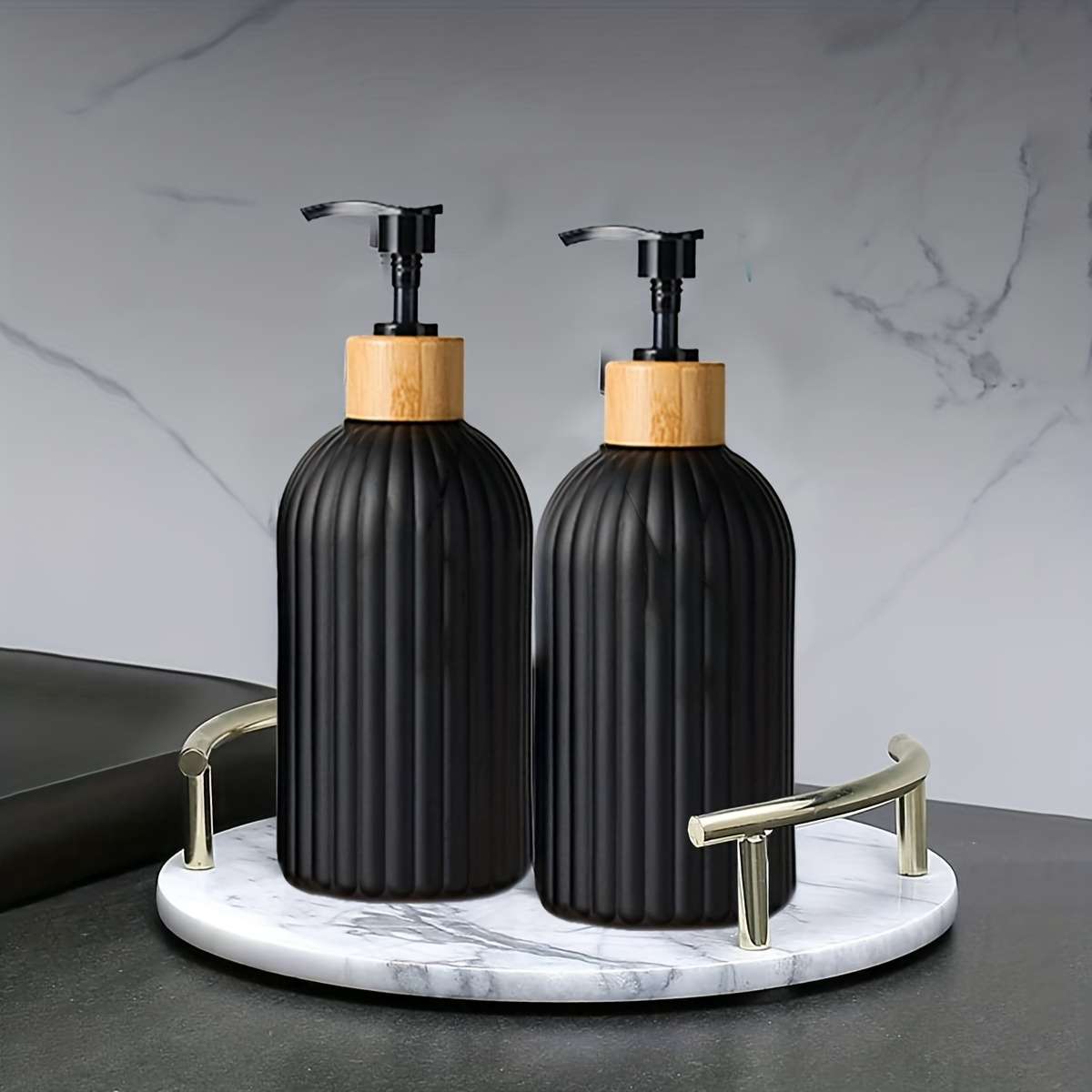 2pcs Plastic Soap Dispenser For Bathroom Bamboo Pump   17oz2 Kitchen Soap Dispenser Set Dis