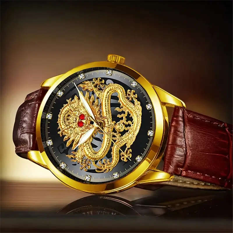 ORUSS Mens Retro-Style Chinese Dragon Quartz Watch