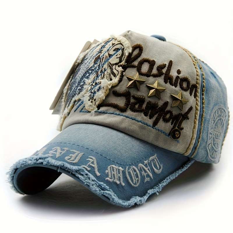 Xpeople Vintage Washed Denim Baseball Cap Adjustable Breathable Trucker Hat With Sun Protect