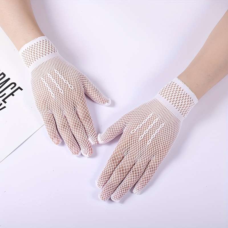 1 Pair Red Lace Mesh Gloves