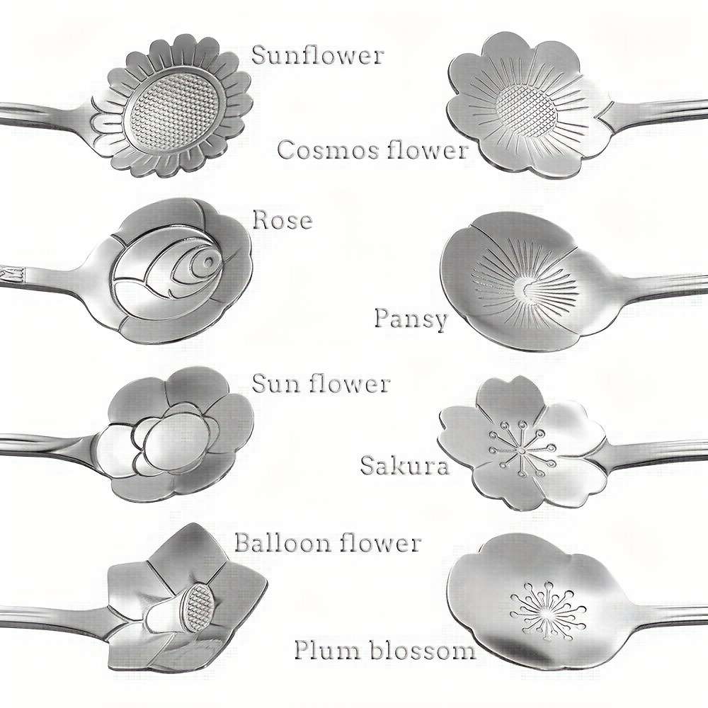 8pcs Flower Spoon Set Stainless Steel Tea Spoon Stirring Spoon Coffee Spoon Mixing Spoon Sugar