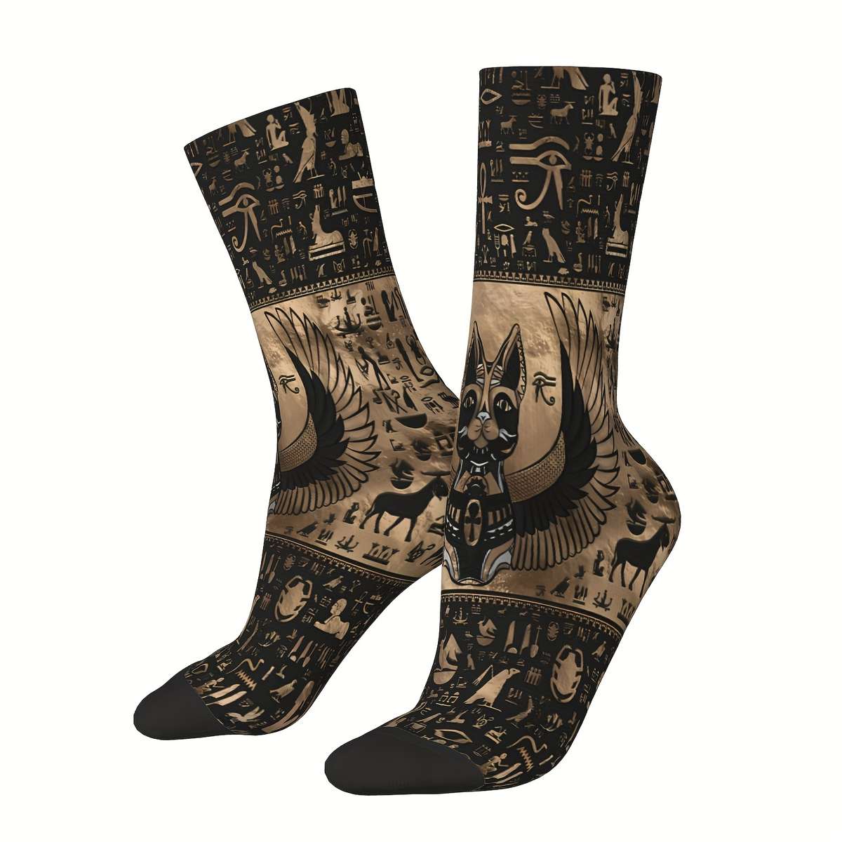 1 Pair One Size Cats And Ankh Cross Socks