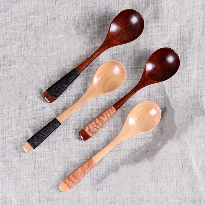 4pcs Soup Spoon Wooden Coffee Spoon Natural Milk Spoon Modern Stirring Spoon Reusable Soup