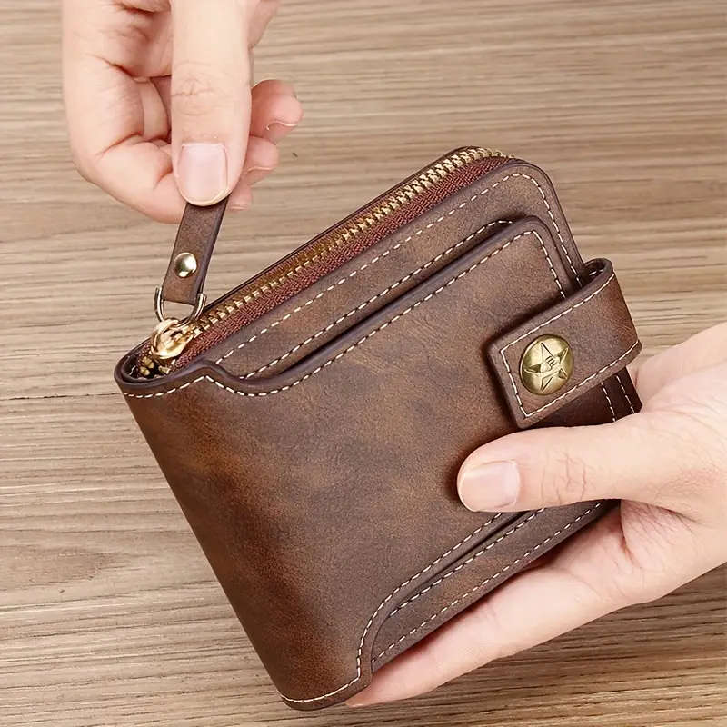 Button Decor Zipper Bag, Credit Card Holder, Bifold Wallet, Simple Portable Wallet
