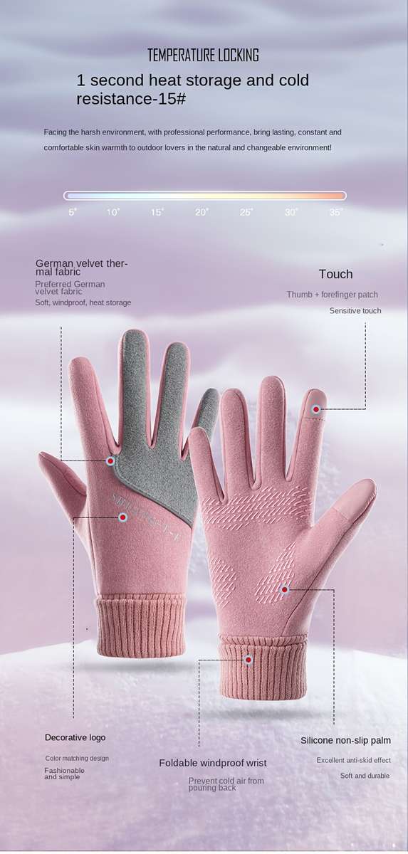 1 Pair Pink One Size Warm Gloves