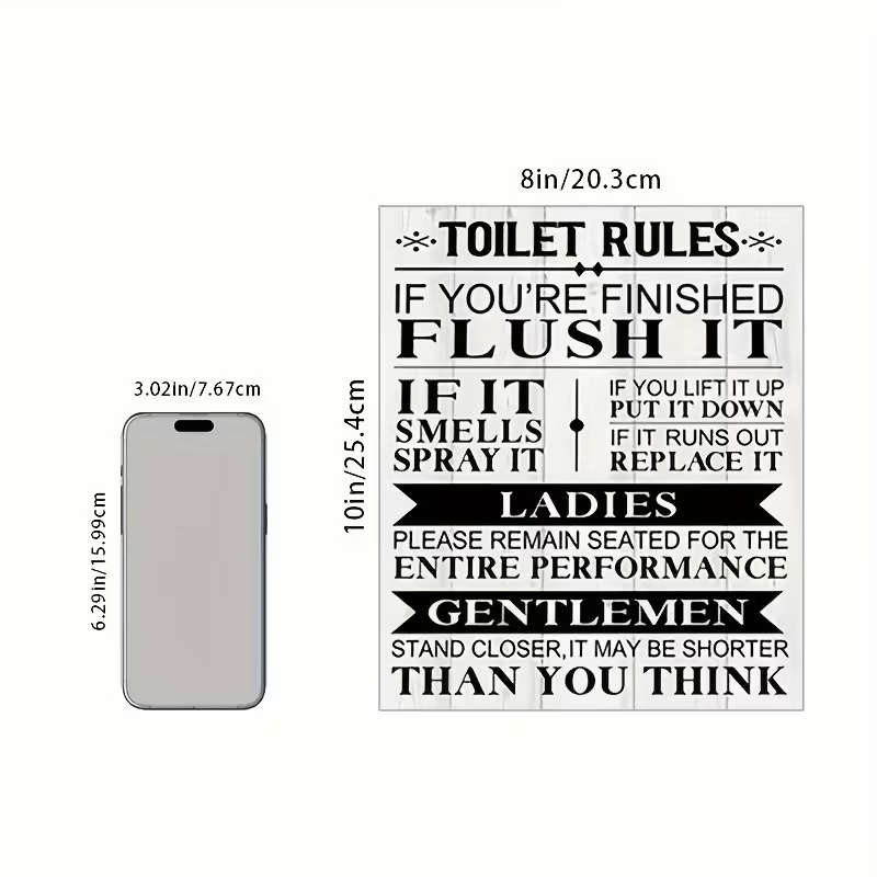 Bathroom Wall Art Rustic Funny Toilet Rules
