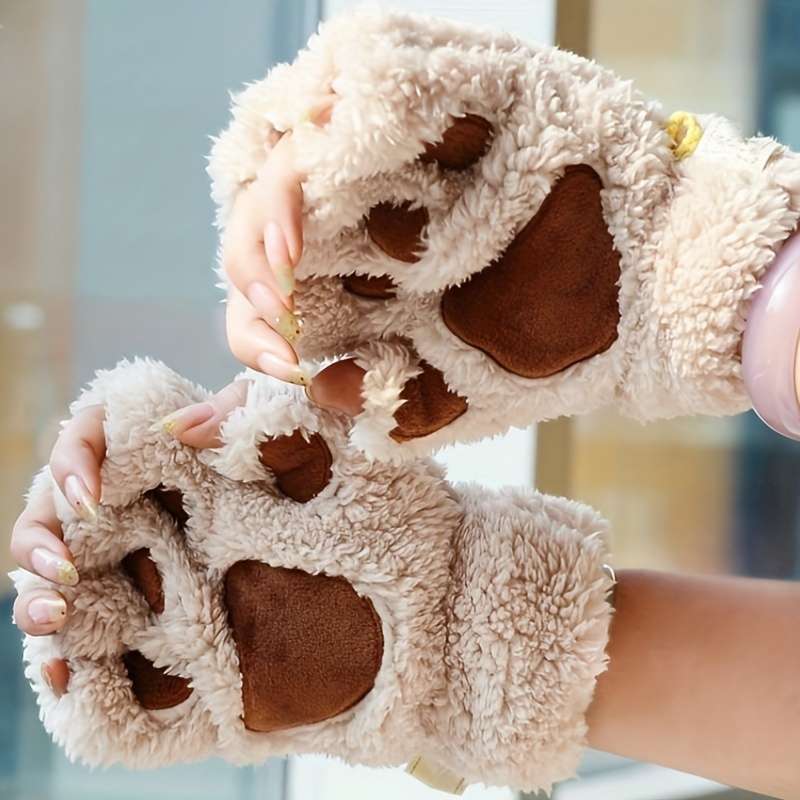 1 Pair Coffee Color Warm Gloves