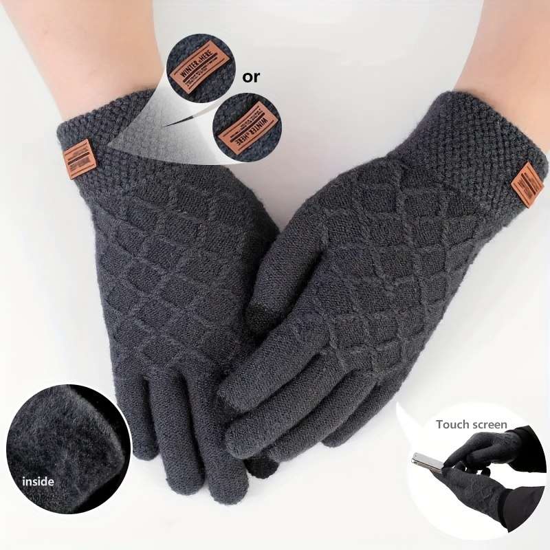 1 Pair One Size Items Double Thickened Grey Warm Gloves