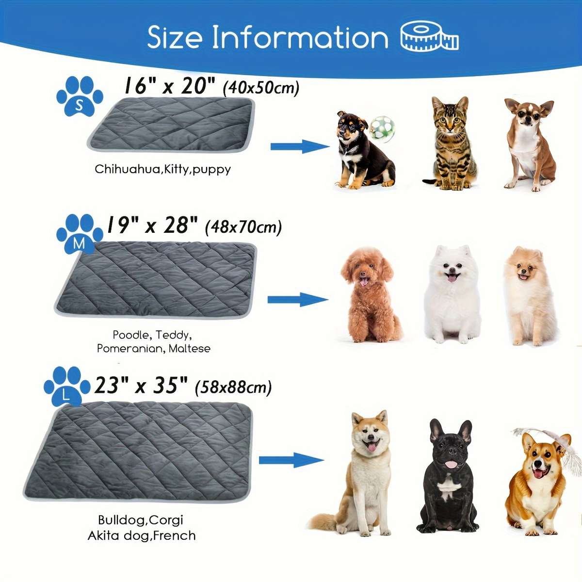 Pet Mat Blue Size Medium 48x70cm 19x28Inch
