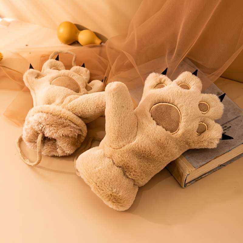 1 Pair Khaki Warm Gloves