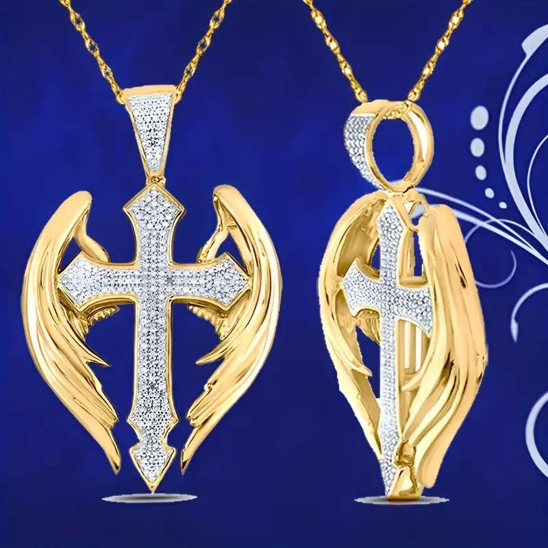 Rhinestone Angel Cross Pendant WITH Necklace