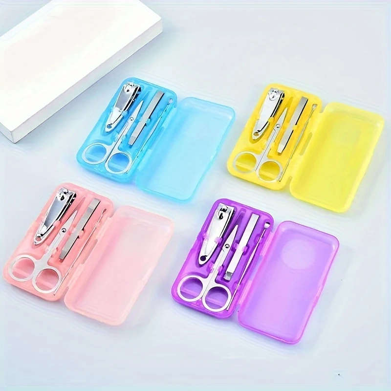 4pcs Professional Nail Clipper Set Stainless Steel Straight Blade Modern Style Unscented Includes