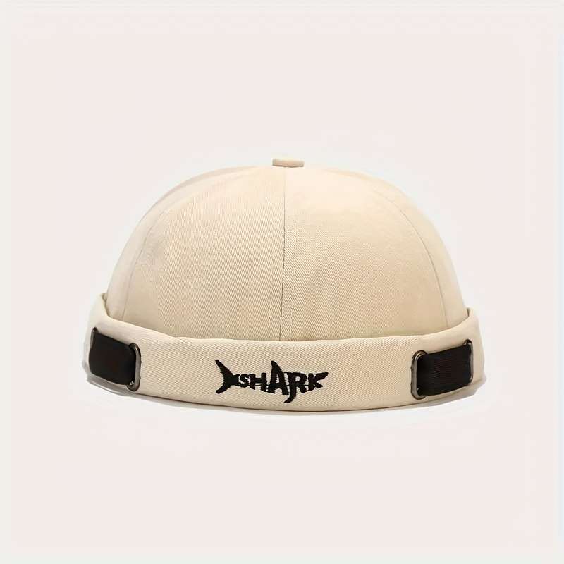 SHARK Embroidered Docker Cap Adjustable Washable Summer Hat in Black Beige Dark Blue with