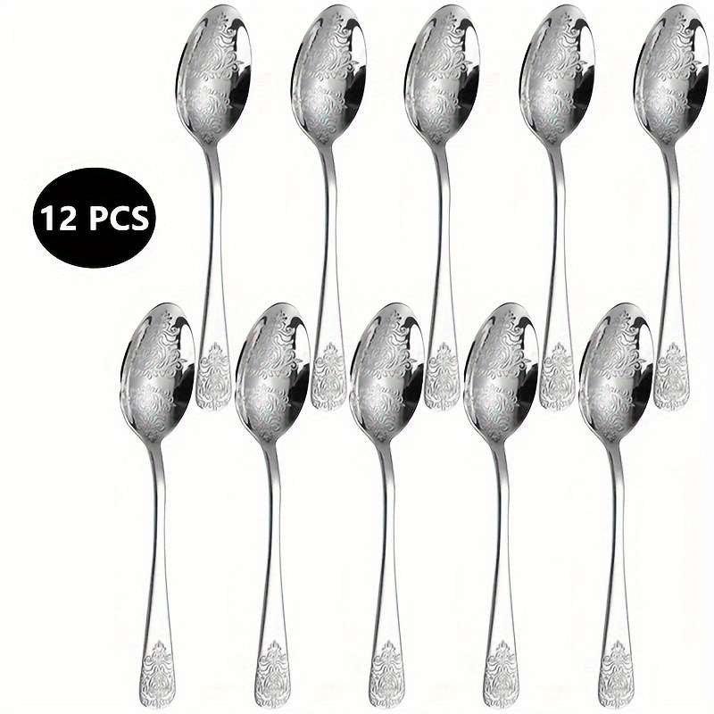12pcs Stainless Steel Dessert Spoons Set For Restaurant Patterned Embossed Tea Spoons Dessert