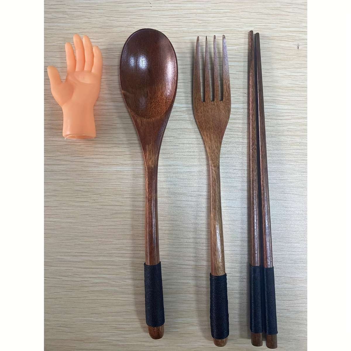 3pcs Japanese-Style Wooden Tableware Set Spoon Chopsticks Fork Convenient Stylish