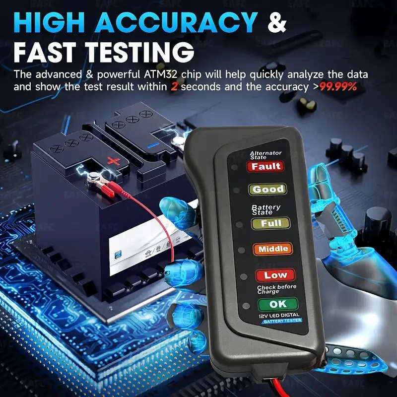 Mini 12V Car Battery Tester Digital Alternator Tester 6LED Lights Detect Display Car Tool Auto Batte