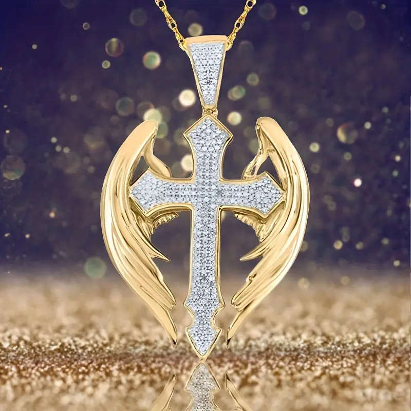 Rhinestone Angel Cross Pendant WITH Necklace
