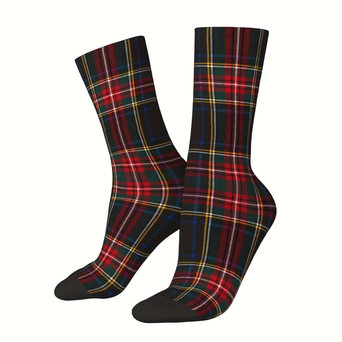 1 Pair One Size Blue Plaid Black Tartan Patter Socks