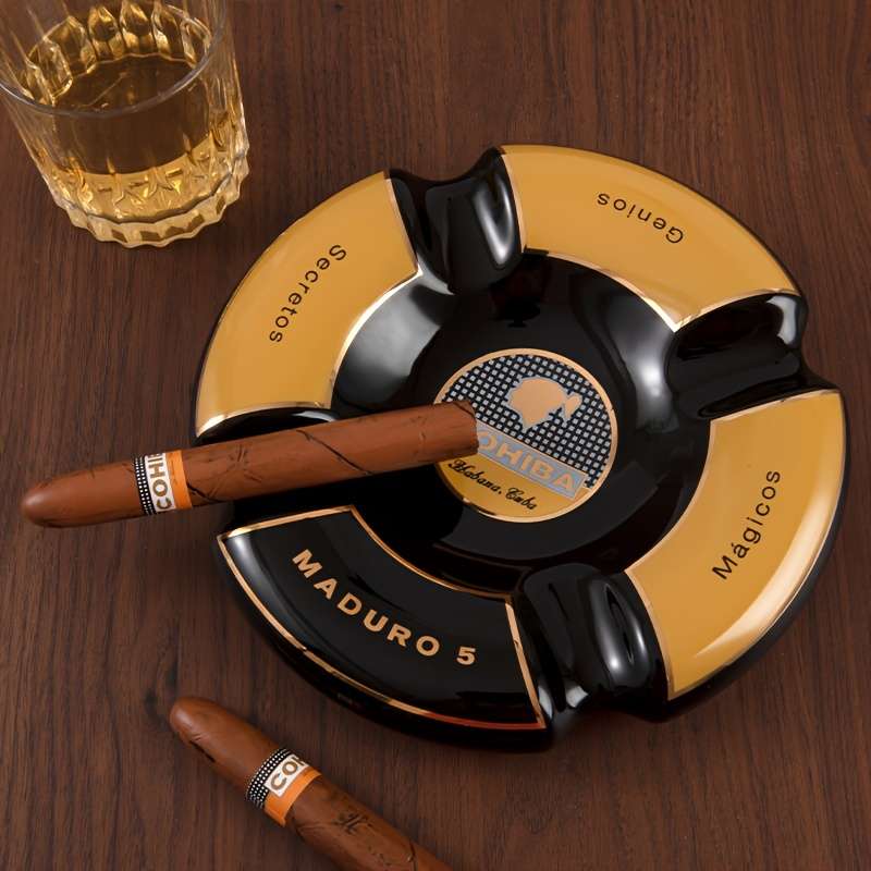 1pc Luxury Round Ceramic Cigar Ashtray with 4 Slots Elegant Holder for Smoking Accessories Perfe