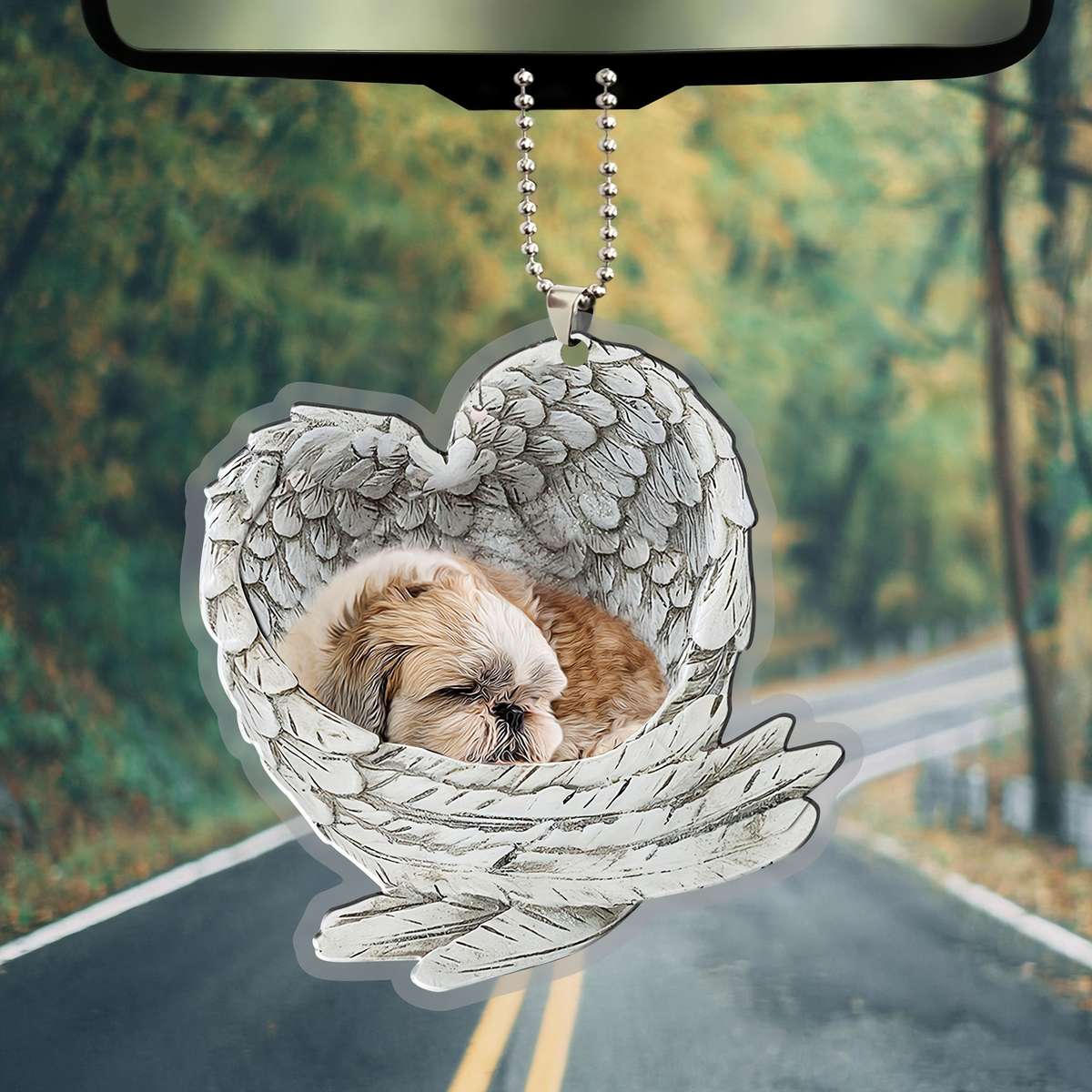 1pc 2D Flat   Acrylic Shih Tzu Shitzu Sleeping Angel Wing Animal Pet Dog Farmhouse Car Ornament