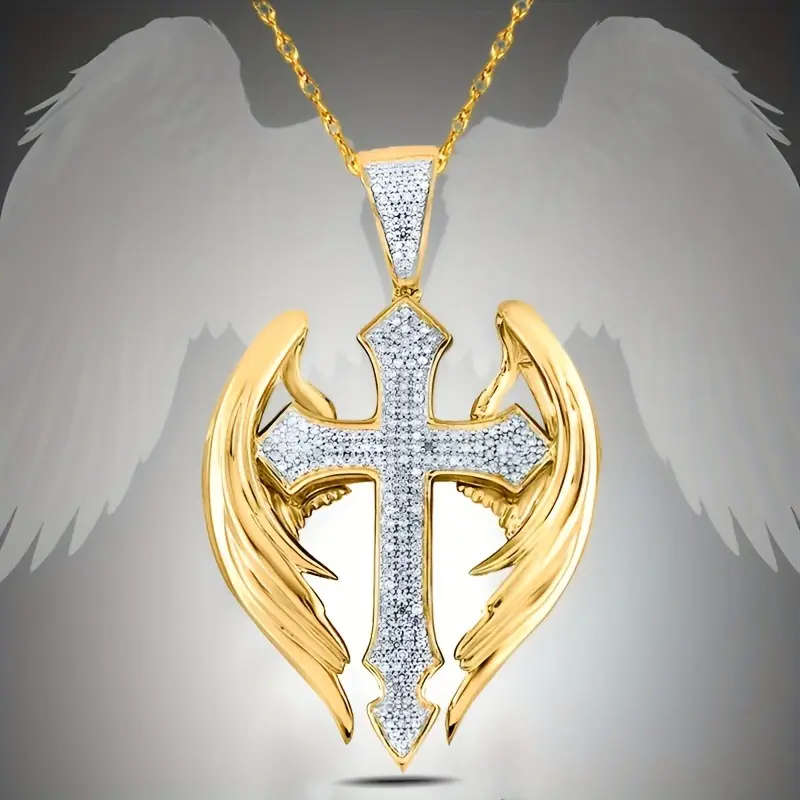 Rhinestone Angel Cross Pendant WITH Necklace