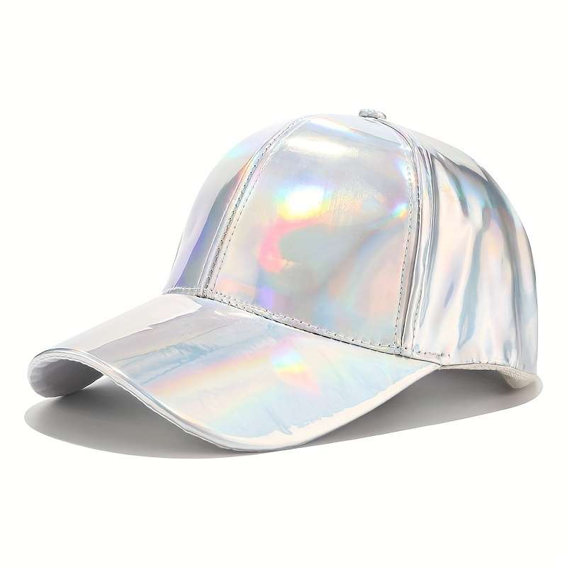 Vibrant Faux Leather Baseball Cap Lightweight Adjustable Hand Washable Colorful Gradient D