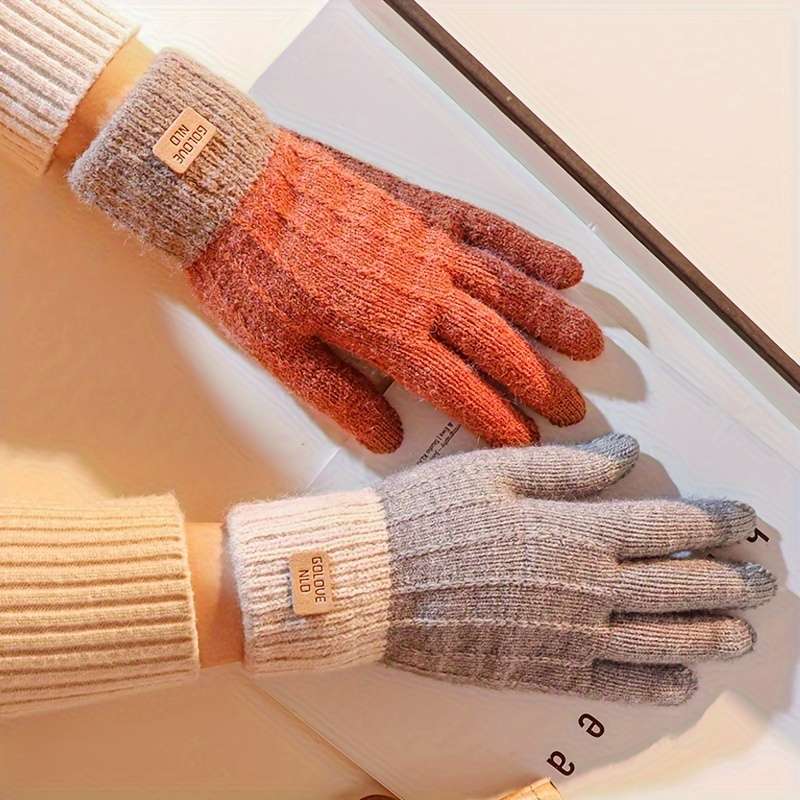 1 Pair Brown Warm Gloves