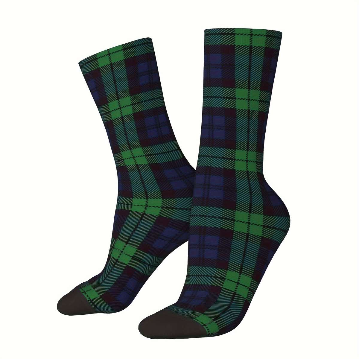 1 Pair One Size Blue Plaid Black Tartan Patter Socks