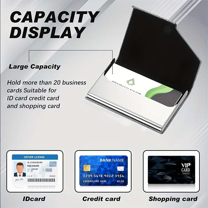 1pc Men's Business Card Holder Stainless Steel PU Leather Card Holder Slim Metal Pocket Card