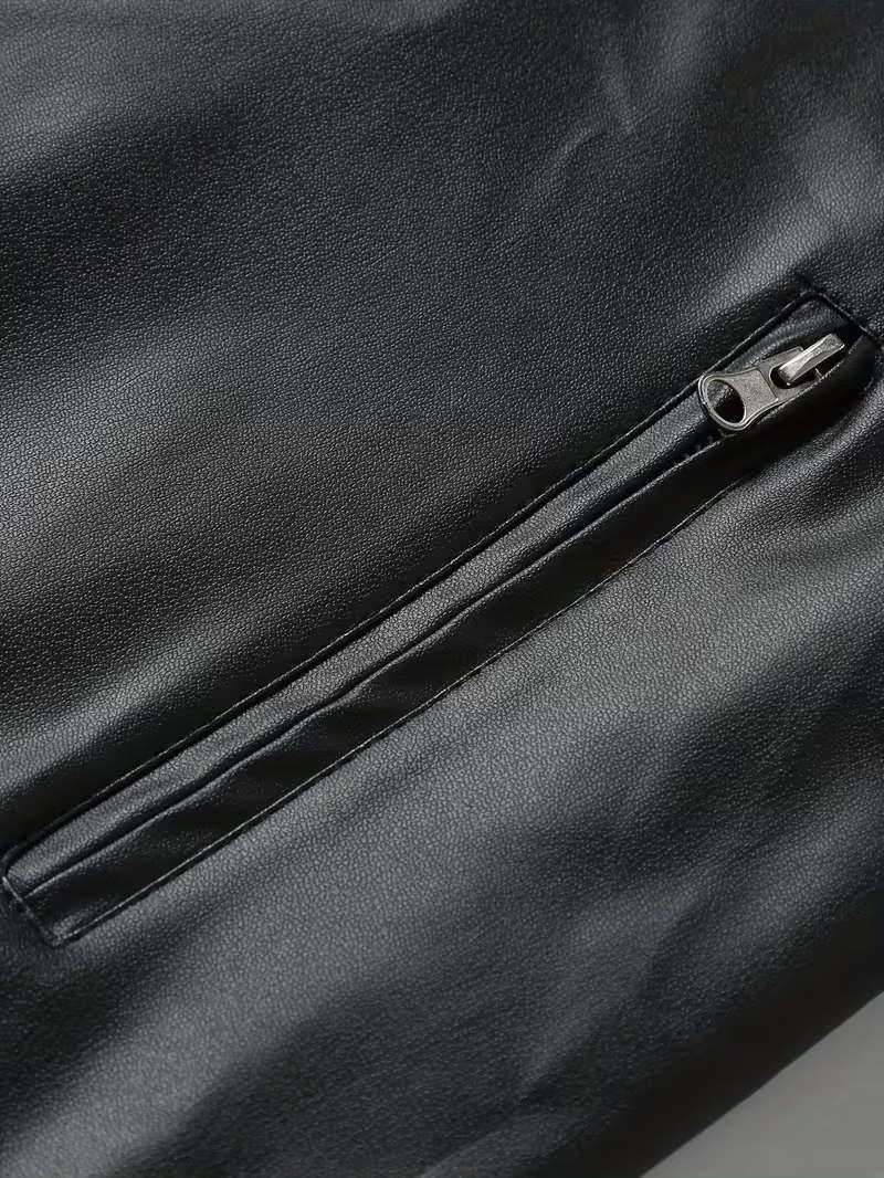 Multi-Pocket PU Leather Slim-Fit Motorcycle Jacket - Large
