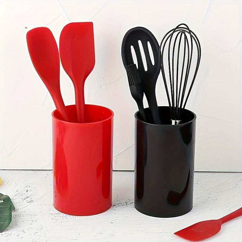 Kitchen Utensil Organizer Red and Black Polypropylene Storage Cylinder for Dishware Spoons