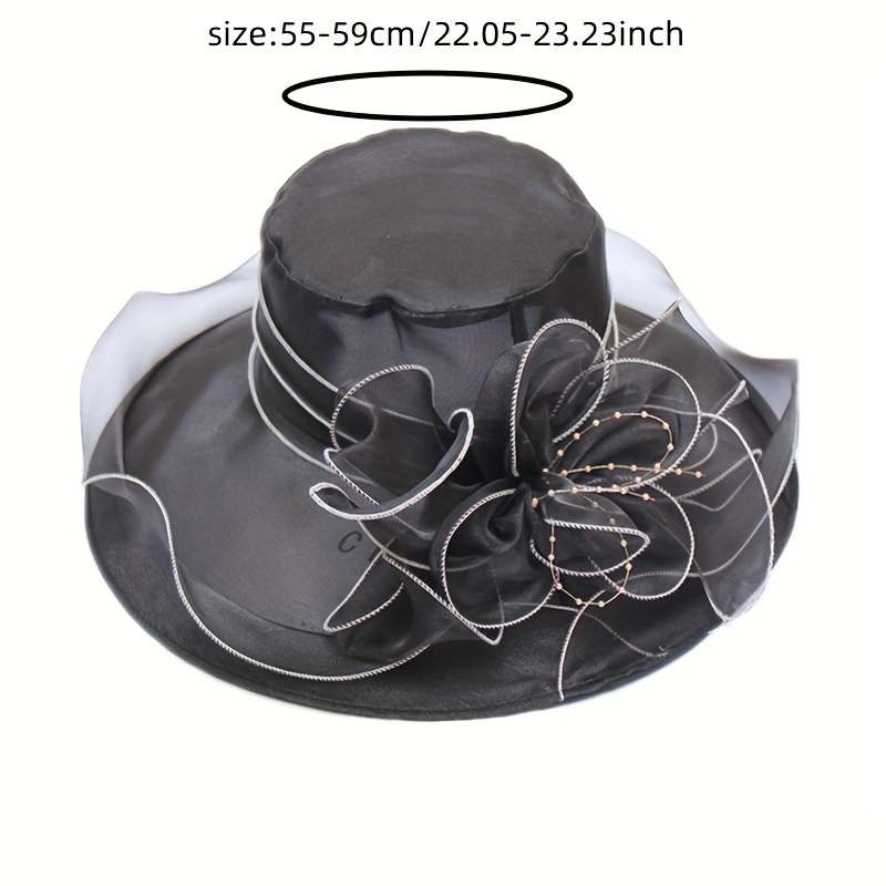 1pc Event Headwear Elegant Black Organza Sun Hat for Women with Vintage Floral Design Breathabl