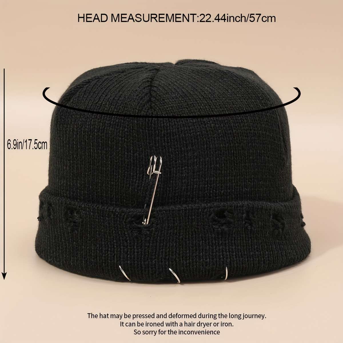 Warm Cuffed Beanie Fisherman Hats Unisex Hip Hop Fisherman Beanie Trendy Ripped Pin Brooch Kn