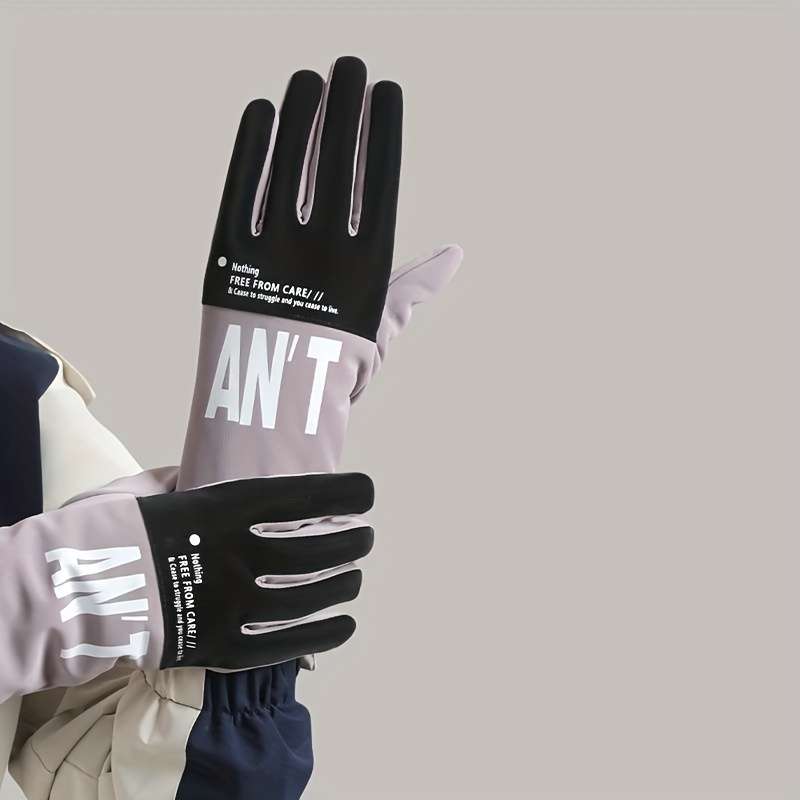 1 Pair Grey Pink Warm Gloves