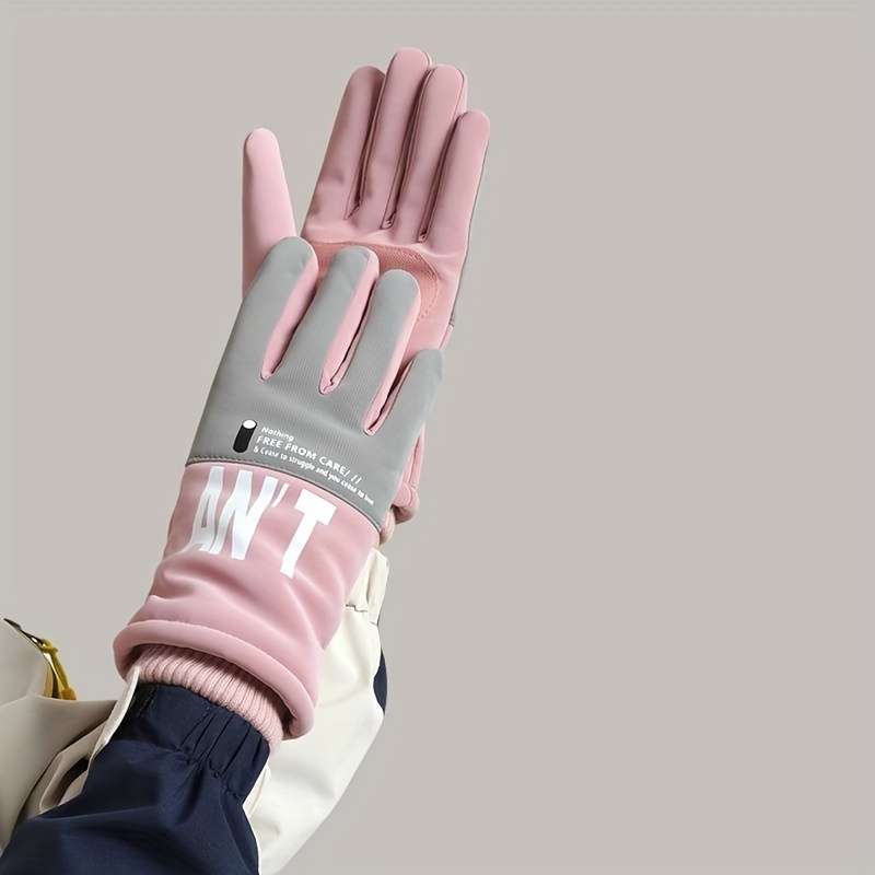 1 Pair Grey Pink Warm Gloves