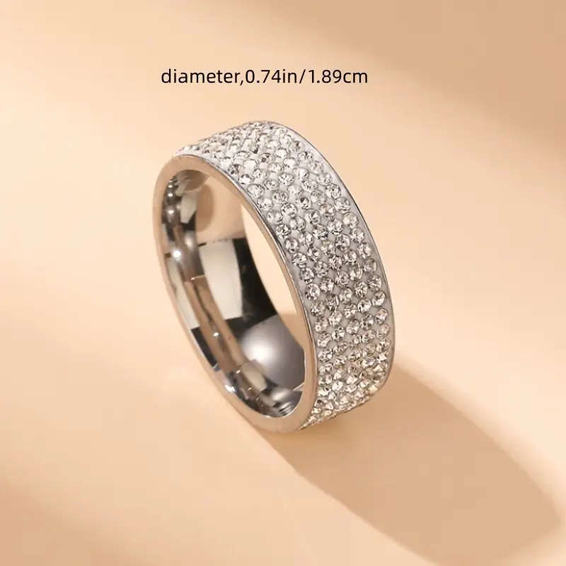 Titanium Ring Inlaid with Artificial Diamond