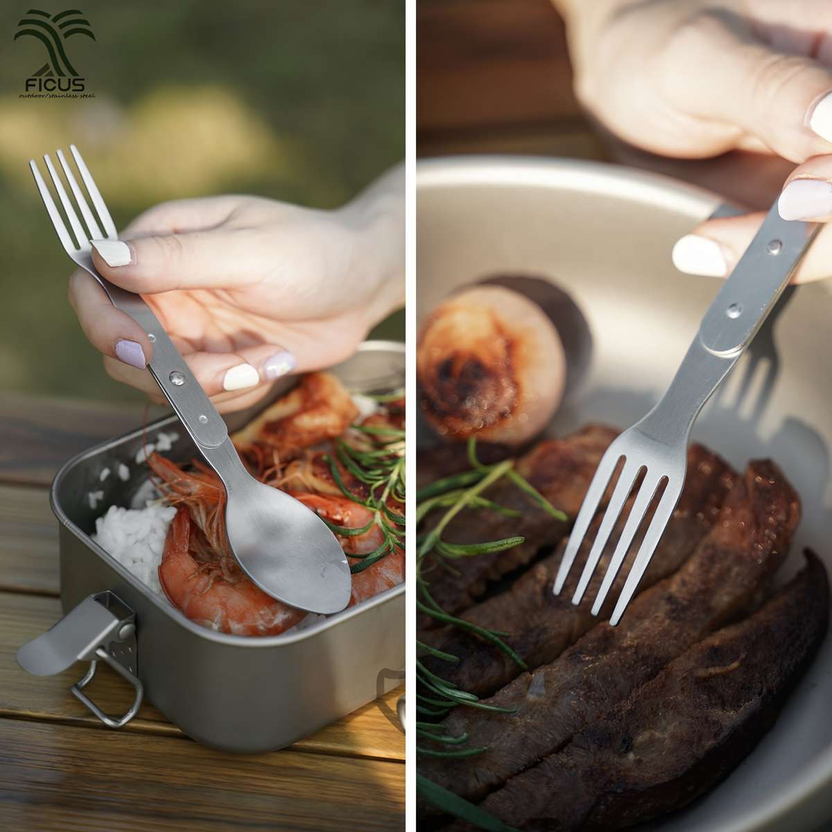 2-in-1 Folding Spork Stainless Steel Spoon Fork for Camping Hiking Backpacking Includes