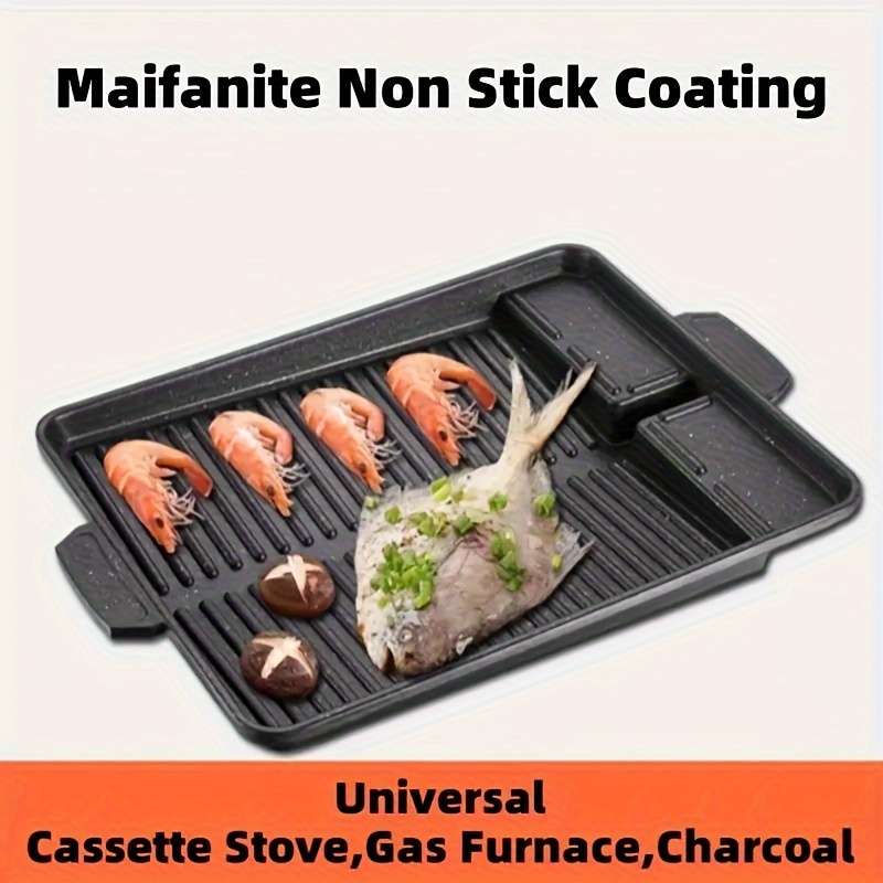 1pc Non-stick Grill Pan Smokeless Rectangular Grill Pan Stone Griddle Pan Baking Tray Barbecue