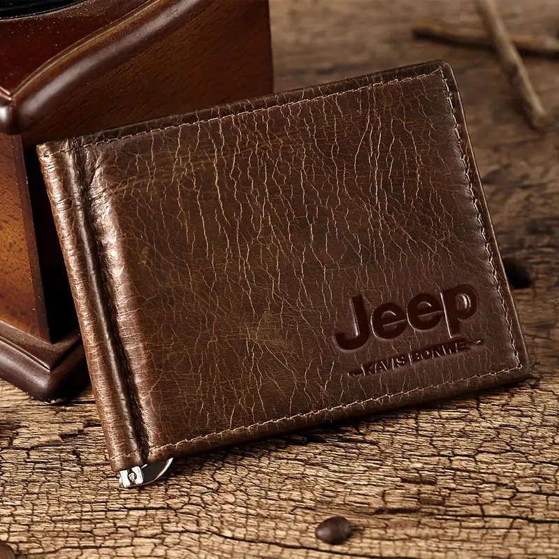 JEEP Men's Slim Genuine Leather Wallet, Ultra-Thin Money Clip