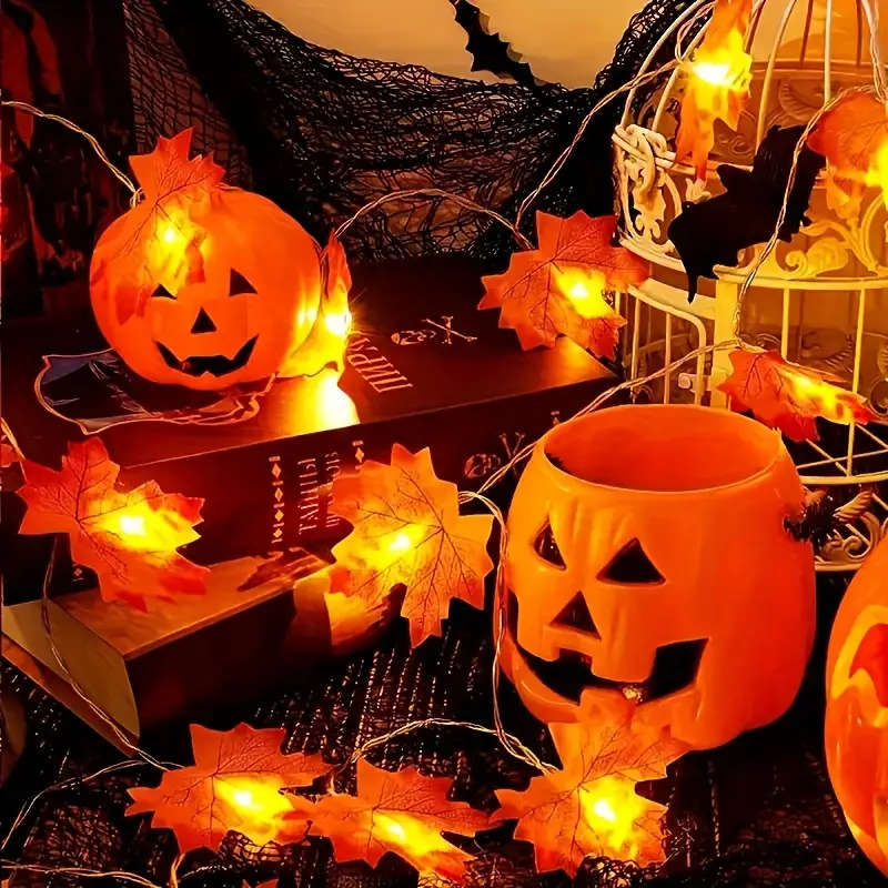 1 Pack Of 20 Led Red Maple Leaf String Lights 3M